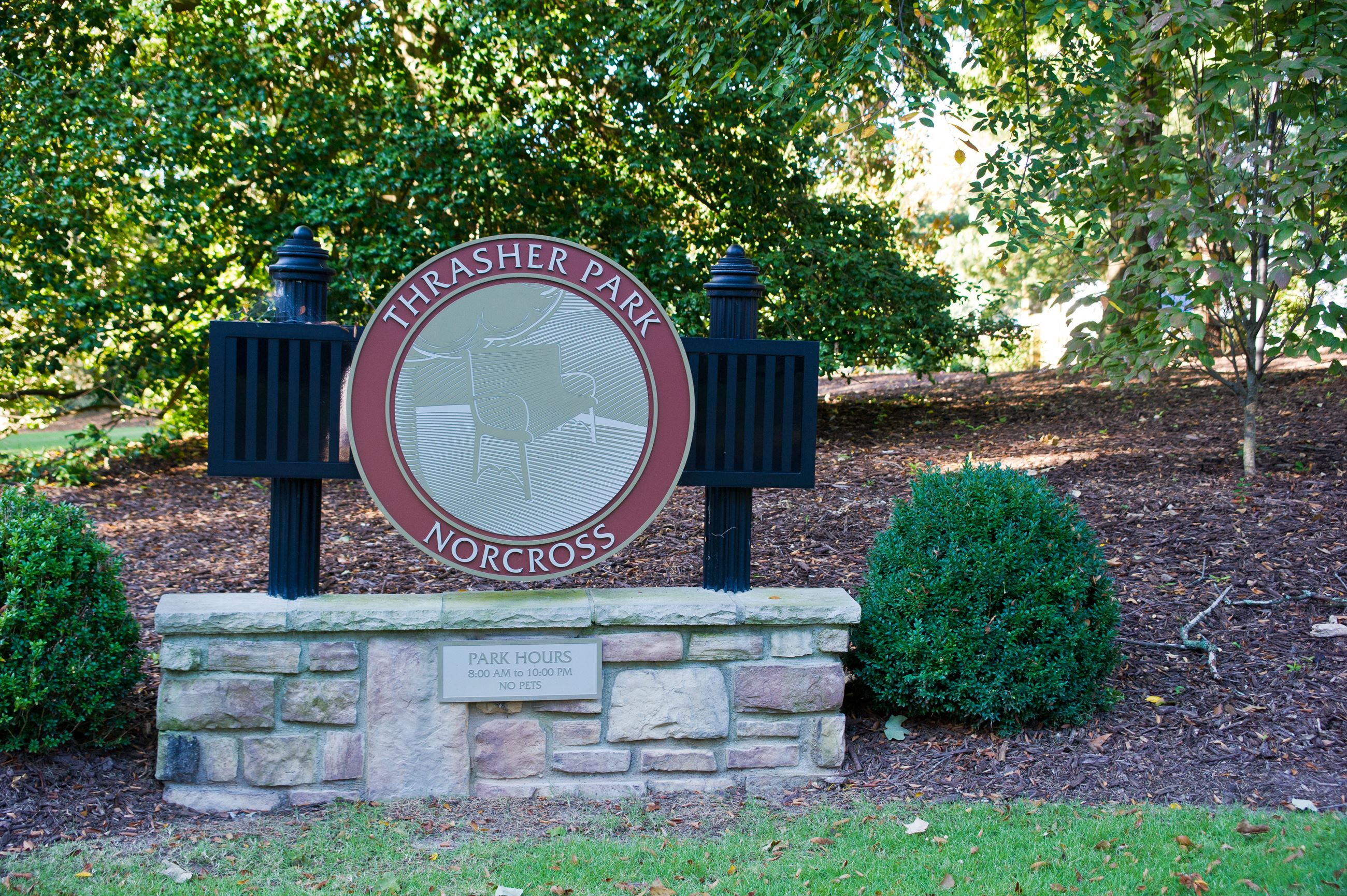 thrasher park entry sign